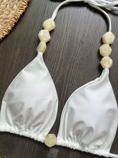 2025 Sexy Bead Bikini Swimwear Women Halter Bikini Swimsuit Beach Halter V Neck Bikini Set Beachwear Summer Bathing Suit