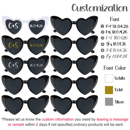 12-120Pcs Custom Wedding Sunglasses Personalised Heart Shaped Sunglasses Wedding Party Favors for Guest Date Initials Custom