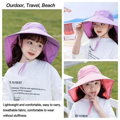 Children Summer Bucket Hats UV Protection Outdoor Beach Sun Hat Boy Girl Flap Cap Adjustable Wide Brim Cap