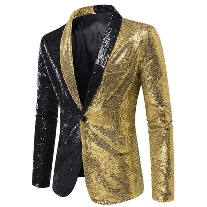 Shiny Gold Sequins Blazer for Men's New Slim Fitting Splicing Men's Suit Night Club Party DJ Stage Singer Dance Show Dress Homme