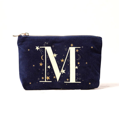 Alphabet Print Velvet Clutch Makeup Bag - Fashionable Cosmetic Pouch with Glittering Star Motif