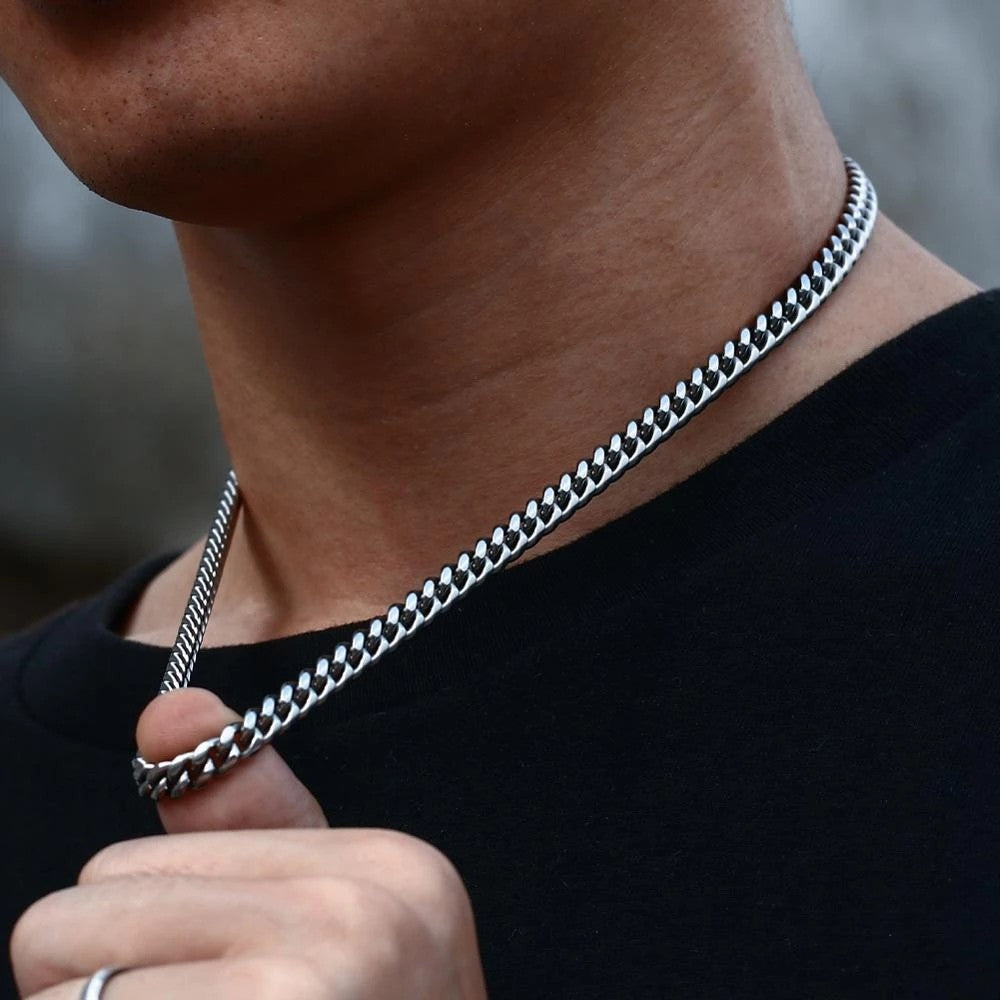 Colar de Aço Inoxidável Elo Cubano Hiphop de 5/7/9MM de Largura para Homens Gargantilha Básica Simples de Rapper Acessórios de Joalheria de Moda