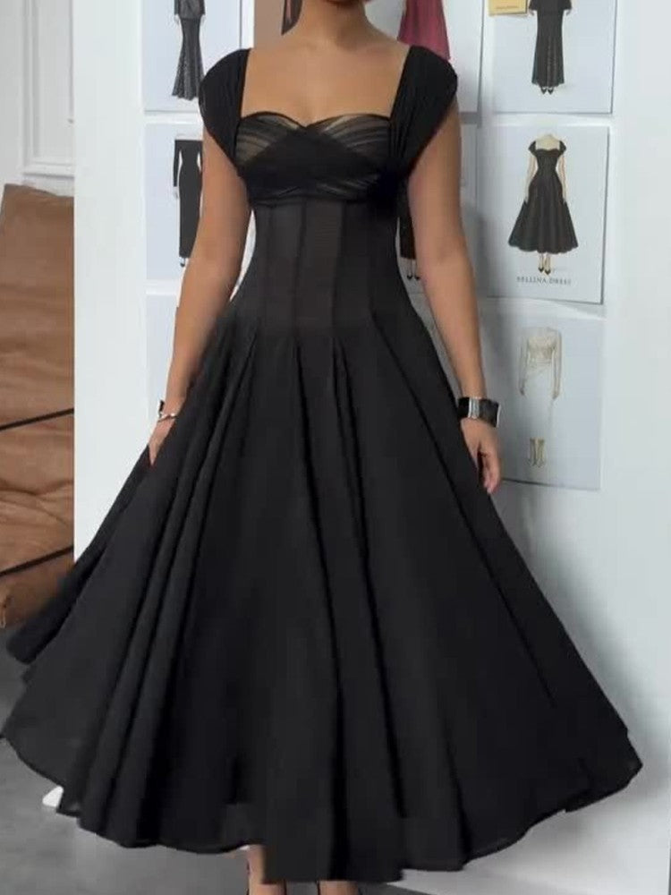 Women Fashion Backless High Waisted Ball Dress Elegant Christmas Party Long Dresses 2025 Sexy Square Neck Sleeveless Mesh Dress