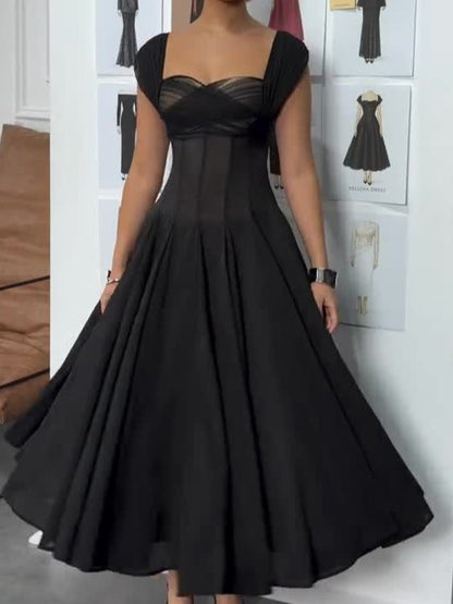 Women Fashion Backless High Waisted Ball Dress Elegant Christmas Party Long Dresses 2025 Sexy Square Neck Sleeveless Mesh Dress