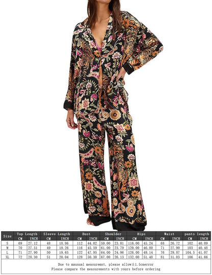 Women Satin Pajamas Set 2 Piece Western Cowgirl Silk Pjs Wide Leg Pants Button Down Loungewear