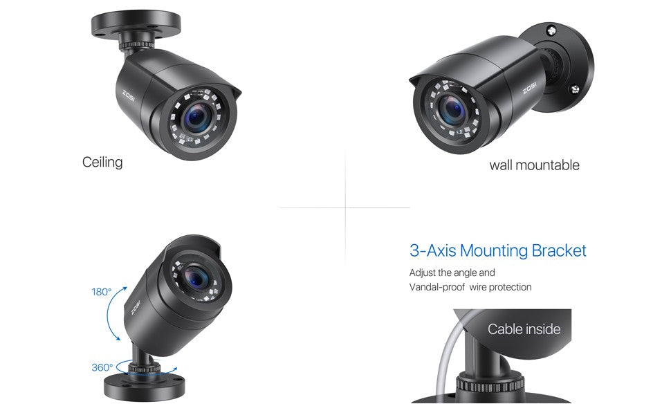 ZOSI 1080P 4 Pack HD TVI Security Cameras Outdoor Indoor Weatherproof Bullet Surveillance Camera for Analog CCTV DVR System