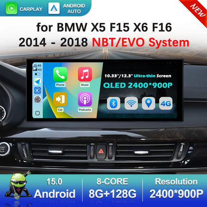 para BMW X5 F15 X6 F16 2014 - 2018 Sistema NBT/EVO Rádio Multimídia para Carro Android 15 GPS Navegação 4G BT Carplay Auto Ferramentas