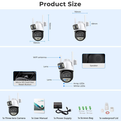 BESDER 12MP 6K PTZ Wifi Camera Dual Lens 8X Digital Zoom AI Human Detection Outdoor 8MP CCTV IP Camera Security Protection iCSee