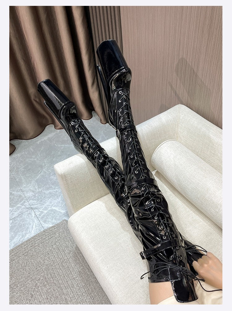 26cm Super High Heel Thigh High Boots Sexy Women Shoes Pole Dance Stripper Shoes Platform Over-the-Knee Zip Crotch High Boots