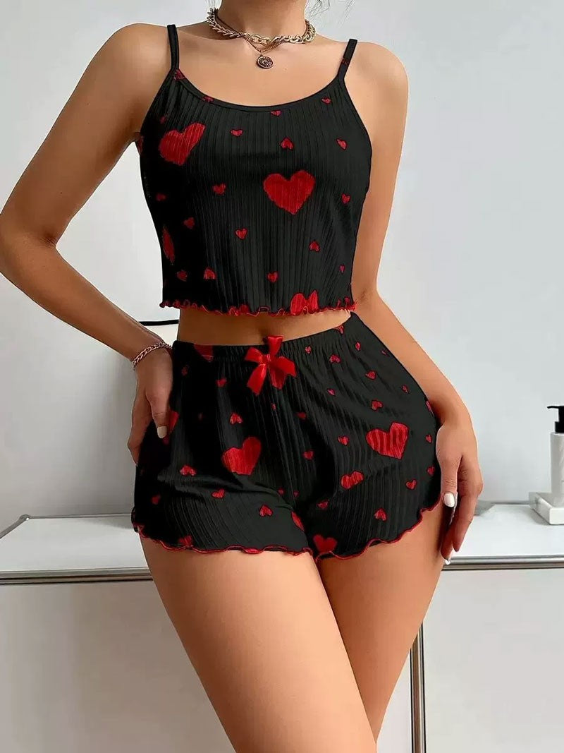 Girl'S Spaghetti Strap Camisoles + Shorts Homewear Print Underwear Pijama Sexy Lingerie Camisoles Tanks Nighty Women Sleepwear