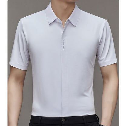 High end  Mulberry Silk Men Short Sleeve Business Shirt Wrinkle Resistant Button Invisible Top Elastic Luxurious Men Shirts