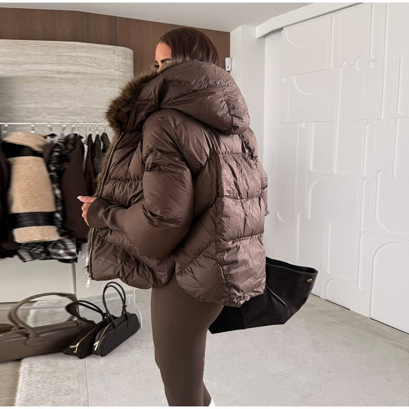 Vintage Women's Fur Coat Elegant Furs Collar Puffer Thicken Full Sleeve Jacket With Furs Female 2025 Autumn Winter Woman Coats