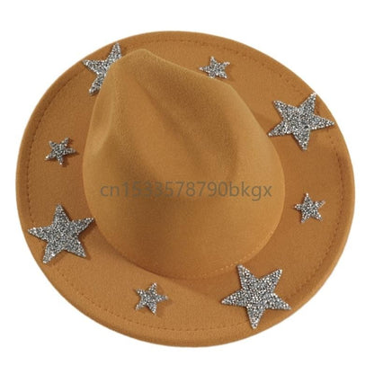 Elegant Western Hat Shimmering Rhinestones Star Sunproof Hat For Women Men Wear J78E
