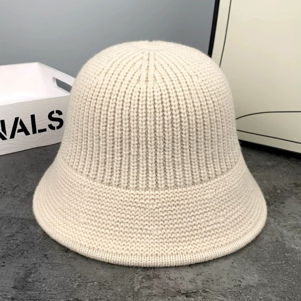 Fashion Autumn Winter Bucket Hat Warm Short Brim Fishing Cap Knitted Face Slimming Fleece Round Top Hat Travel