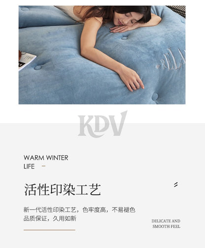 Double Sided Milk Velvet Winter Comforter Thickened Warm Double Layer Flannel King Size Quilts for Bed Solid Soft Plush Duvets