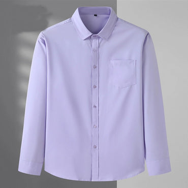 Spring and Autumn Large Size 15XL Men's Long-sleeved Shirt Fat High Elastic Solid Color Shirt 12XL 11XL 10XL 9XL 8XL 7XL 200kg