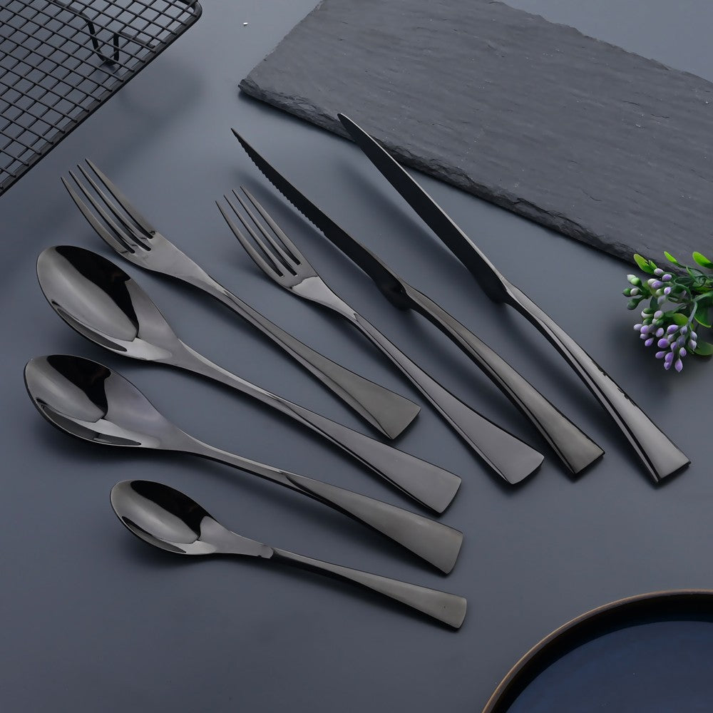 6Pcs Black Cutlery 304 Stainless Steel Dinnerware Set Steak Knife Silverware Creative Dinner Set Mirror Luxury Steak Knife Forks