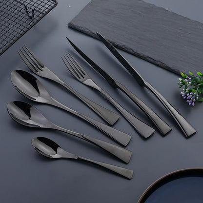 6Pcs Black Cutlery 304 Stainless Steel Dinnerware Set Steak Knife Silverware Creative Dinner Set Mirror Luxury Steak Knife Forks