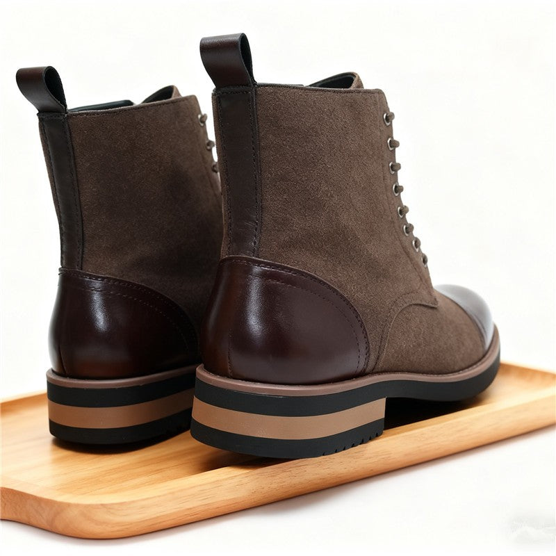 Men's Leather Lace - up Ankle Boots Retro Color - Block Formal Casual Boots Comfortable Non - slip Dress Boots For Daily Wear