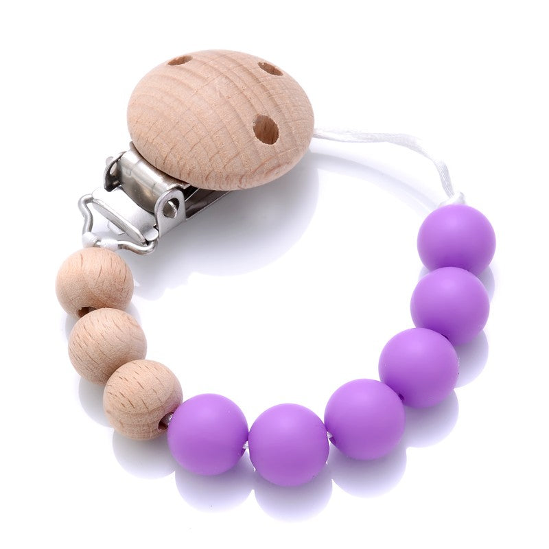 Baby Beech Pacifier Clip Round Colorful Silicone Teething Beads Food Grade Dummy Holder Soothe Chain Anti-drop Baby Nipple Chain