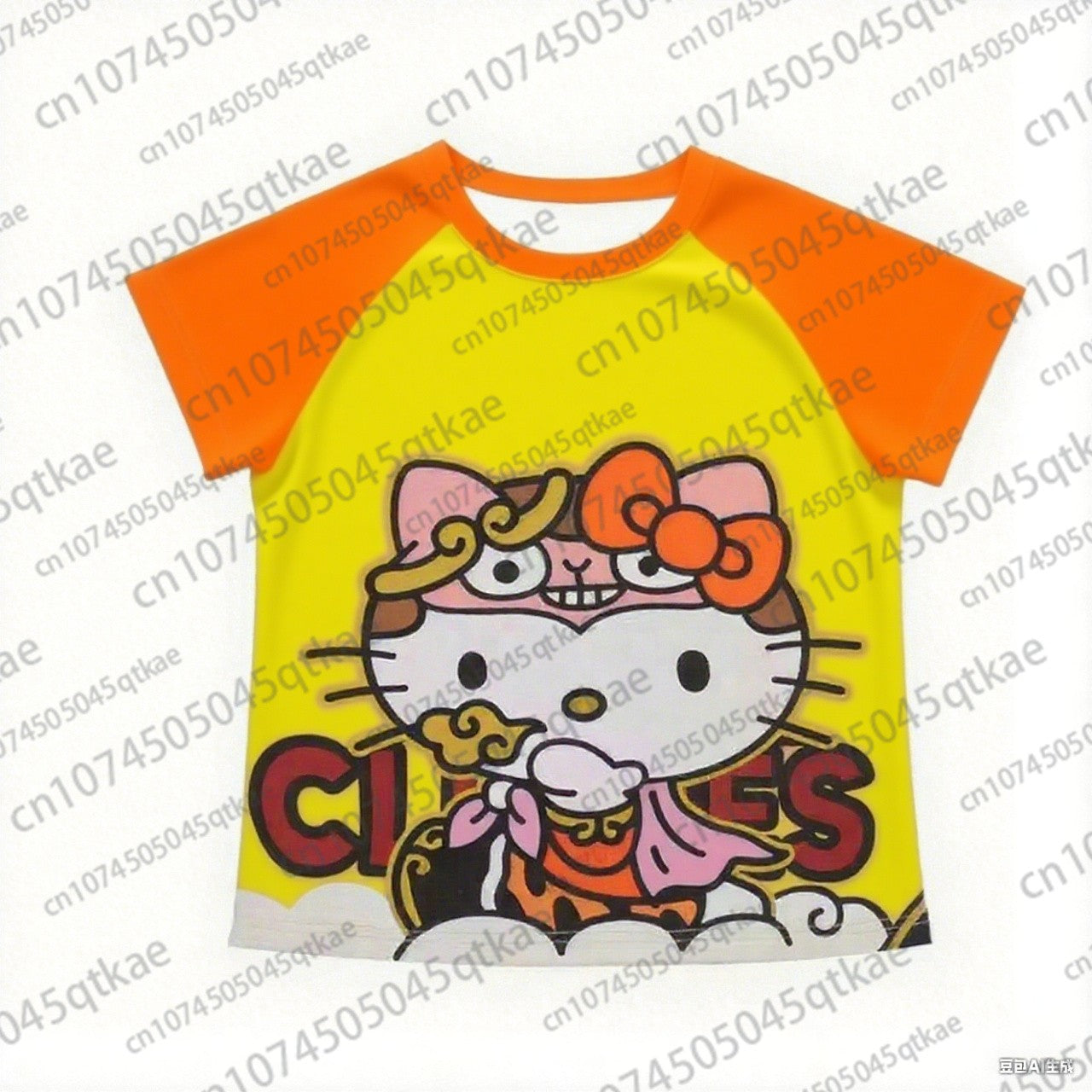 2025 New Hello Kitty T-shirt Anime Sanrio Fashion Short Tops Y2k Summer Cute Tees Cartoon Print High Street Women's Short Sleeve