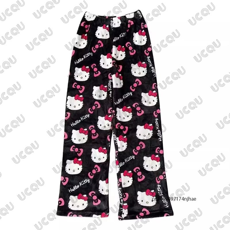 Autumn Winter Cartoon Hello Kitty Pajamas Pants Y2K Anime Women‘s Pajama Pants Couple Sleepwear Trousers Casual Home Clothes