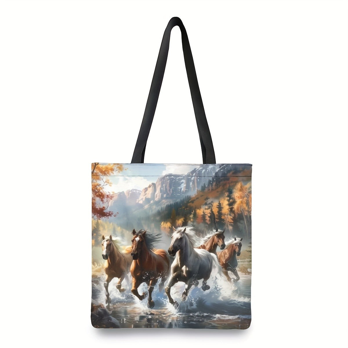 Dynamic Horse Print Tote Bag | 1pc | Linen | Large Capacity, Durable | Work, School, Shopping |40X40cm