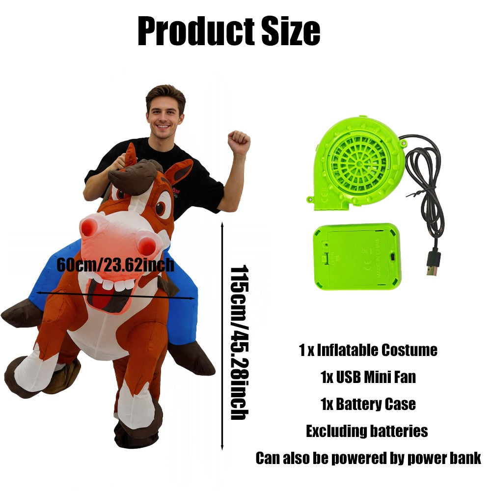 Funny Ride on Horse Inflatable Costume Adult Male Female Role Play Halloween Birthday Mascot Party Set