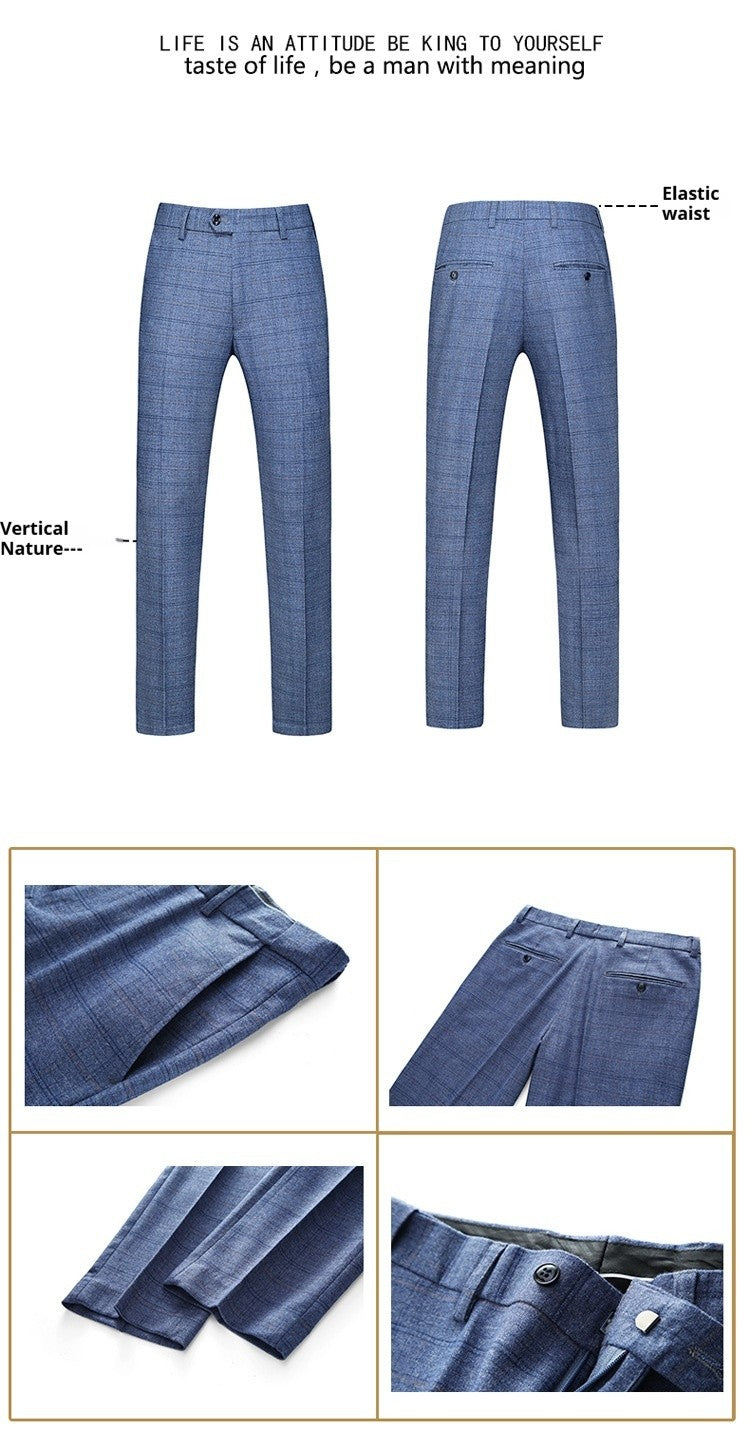 Mens Suits 3 Piece Business Office Formal Set Checkered Pattern Slim Fit Blazer Vest Pants High Quality Luxury Work Wedding