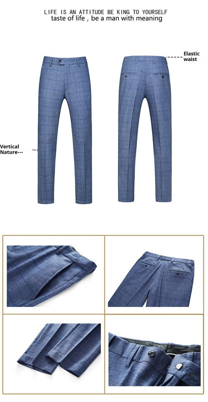 Mens Suits 3 Piece Business Office Formal Set Checkered Pattern Slim Fit Blazer Vest Pants High Quality Luxury Work Wedding