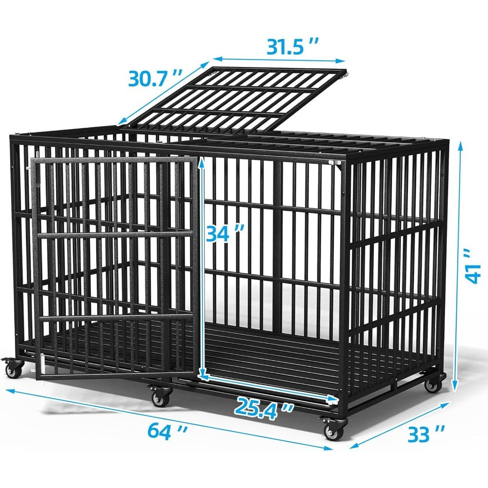 Caixa de Transporte para Cães para Raças Grandes/Gigantes Indestrutível, 162 cm, Reforçada, com Rodas Traváveis, Portas Duplas, Alta Ansiedade