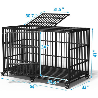 Caixa de Transporte para Cães para Raças Grandes/Gigantes Indestrutível, 162 cm, Reforçada, com Rodas Traváveis, Portas Duplas, Alta Ansiedade