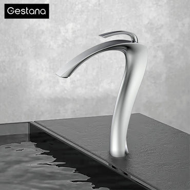 Chrome Luxury Brass Bathroom Vanity Faucet Modern Deck Mounted Basin Tap With Anti-Leak Ceramic Valve Hot/Cold Water Control