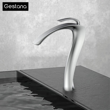 Chrome Luxury Brass Bathroom Vanity Faucet Modern Deck Mounted Basin Tap With Anti-Leak Ceramic Valve Hot/Cold Water Control