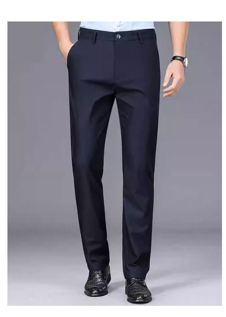 Calça Masculina Elástica Preta Lisa Casual Inteligente Calça Social Masculina para Escritório de Secagem Rápida Calça Coreana Reta Nova Primavera Outono
