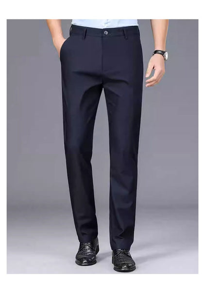 Calça Masculina Elástica Preta Lisa Casual Inteligente Calça Social Masculina para Escritório de Secagem Rápida Calça Coreana Reta Nova Primavera Outono