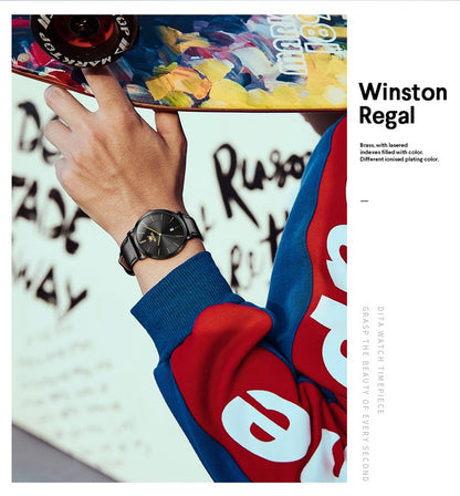 OLEVS 5869 Watch Man Casual Fashion Original Quartz Watch Waterproof Luminous Leather Strap Watches For Men Thin Watch Dial