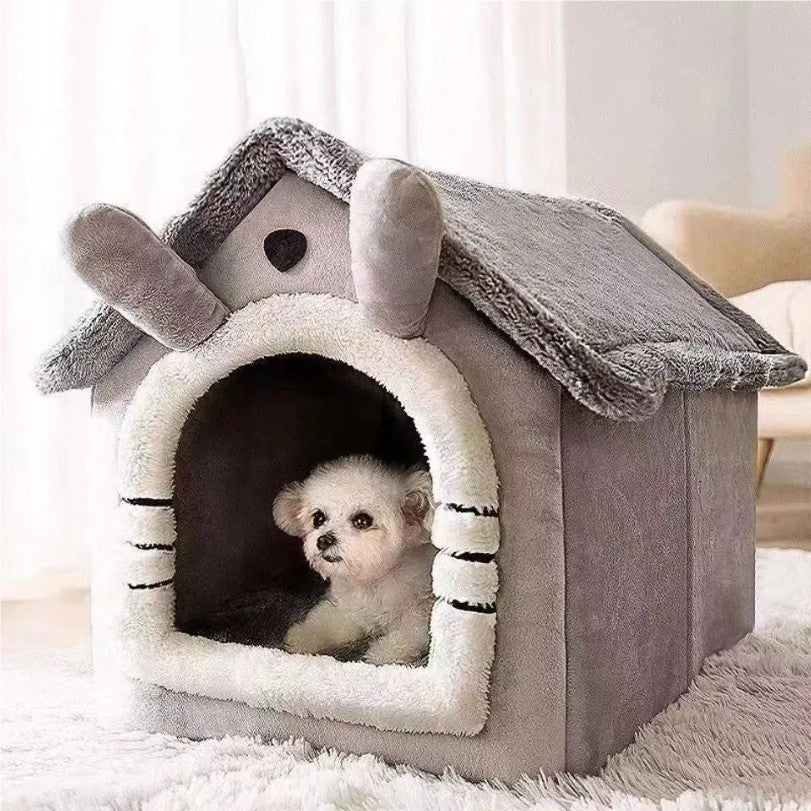 Cama Estilo Casa de Cachorro para Todas as Estações - Cama Removível Lavável para Cães Pequenos, Teddy, Gatos, Casa Quente de Inverno