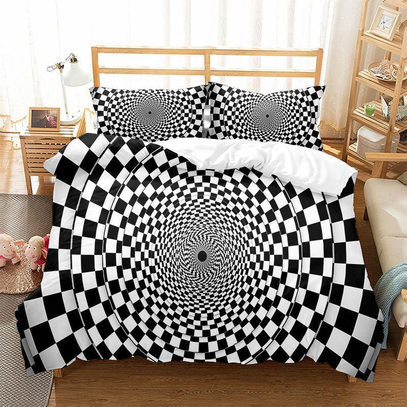 Optical Illusion Bedding Set 3PCS - 3D Geometric Maze Print Cover, Trippy Decor for Teens Adults