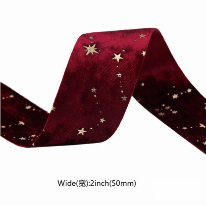 Double-sided Velvet Ribbons Hot Stamping Stars DIY Gift Wrapping Wedding Bouquet Christmas Party Supplies Decor Hair Accessories