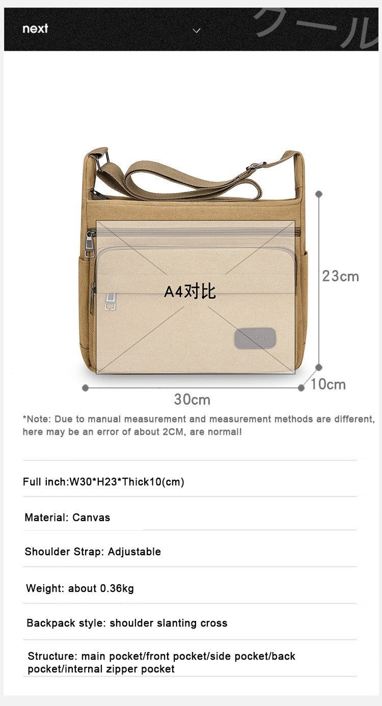 Men's Canvas Messenger Bag Single Shoulder High Quality Crossbody Bag Messenger Bag Commuter Travel Daily Use With Compartment