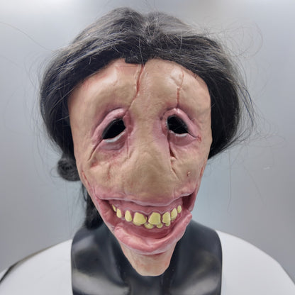 Scary Female Ghost Mask Long Hair Latex Mask Full Face Creepy Smile Halloween Cosplay Horror Party Haunted House Prop