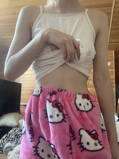 Calças de Pijama Hello Kitty Y2K Calças de Pijama Femininas Sanrio Anime Calças de Dormir para Casal de Desenho Animado Calças de Casa Roupa de Lazer para Casa