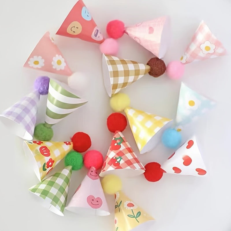 15Pcs/SET Mini Birthday Hat Cake Toppers DIY Cake Decoration Birthday Cake Top Flages Baby Shower Cupcake Toppers
