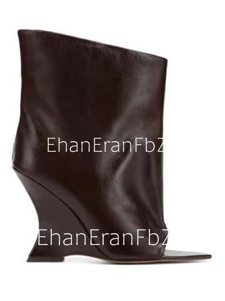 2025Ladies' Spring and Summer New Fish Mouth Slope High Heel Knee Boots, Fashionable Pointed Fashion Show Medium Cool Boots