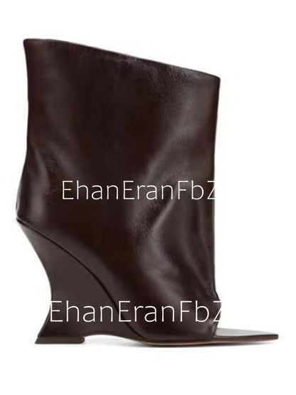 2025Ladies' Spring and Summer New Fish Mouth Slope High Heel Knee Boots, Fashionable Pointed Fashion Show Medium Cool Boots