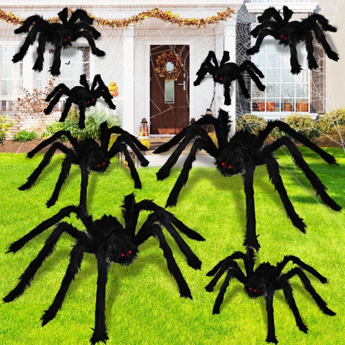 3/2/1pcs Halloween Decor Giant Black Plush Spider Halloween Party Bar Haunted House Horror Props Outdoor Scary Large Spiders