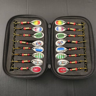 Kit Isca Artificial Jig Spinner com Caixa de Pesca Giratória 3g para Pesca de Lúcio Salmão Marítimo Isca Rígida de Superfície Trolling
