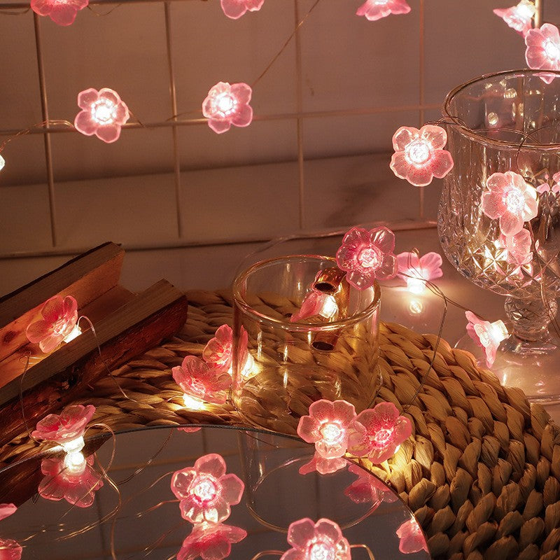 Cherry Blossom String Light Garland Artificial Flower Vines Fairy Lights for Christmas Wedding Party Bedroom Decoration
