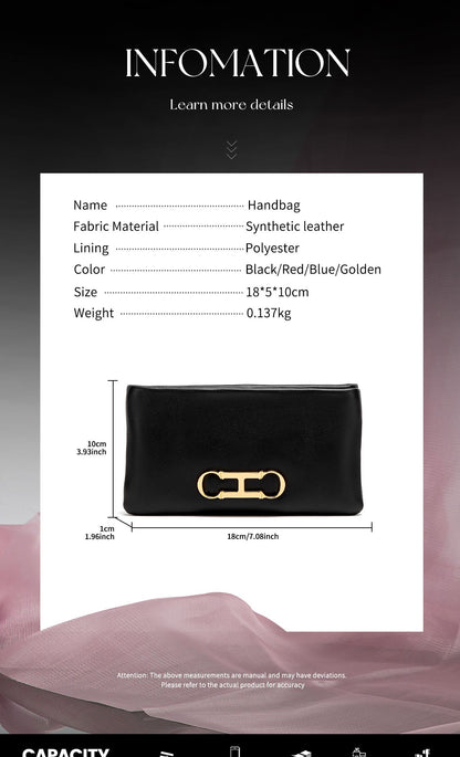 Fashionable Luxury Design 2024 Women's Solid Color Rectangular Handbag Business Party Letter Design Card Bag